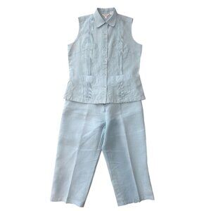 Women's 2 Piece J.M.P.Linen Guayabera Cropped Pants Set, size Large